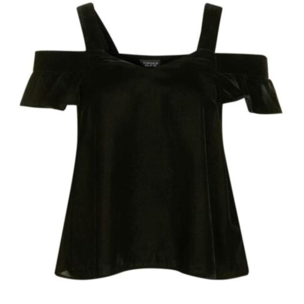 TOPSHOP Black Velvet Off-The-Shoulder Top (Small)